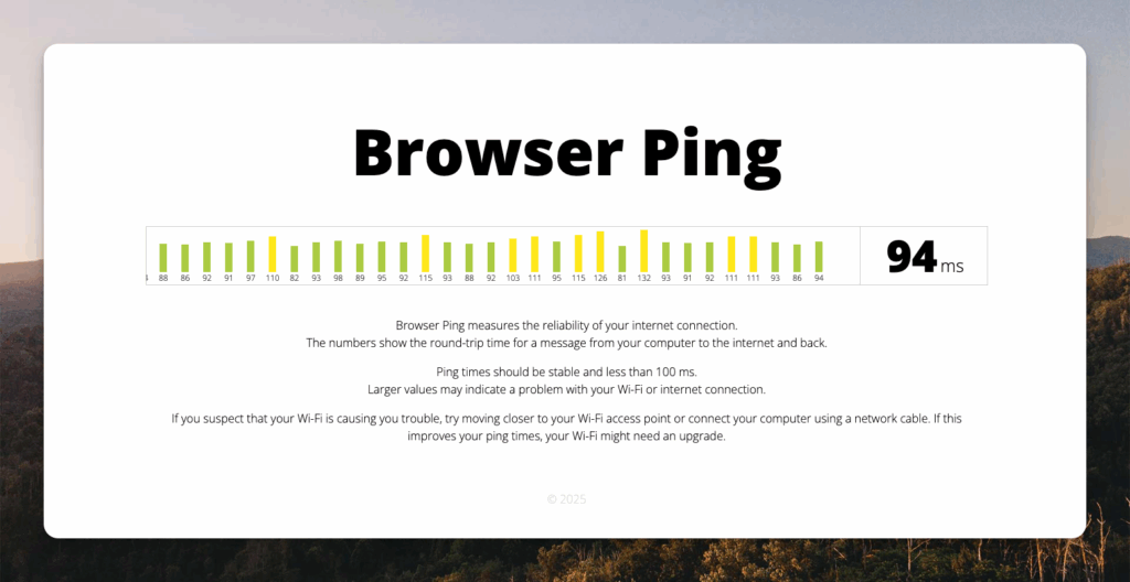 browserping tool screenshot Screenshot of browser latency testing tool